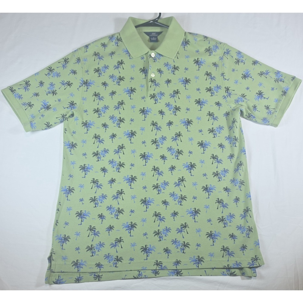 Brooks Brothers 346 Men's Polo Shirt M Green Blue Palm Tree Print Short Sleeve